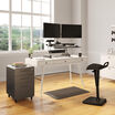 Sit-Stand Conversion Set in a home office setting includes, Varidesk Pro Plus 36, Dual-Monitor Arm, Active Seat, Standing Mat 34x20, Power Hub and a File Cabinet.
